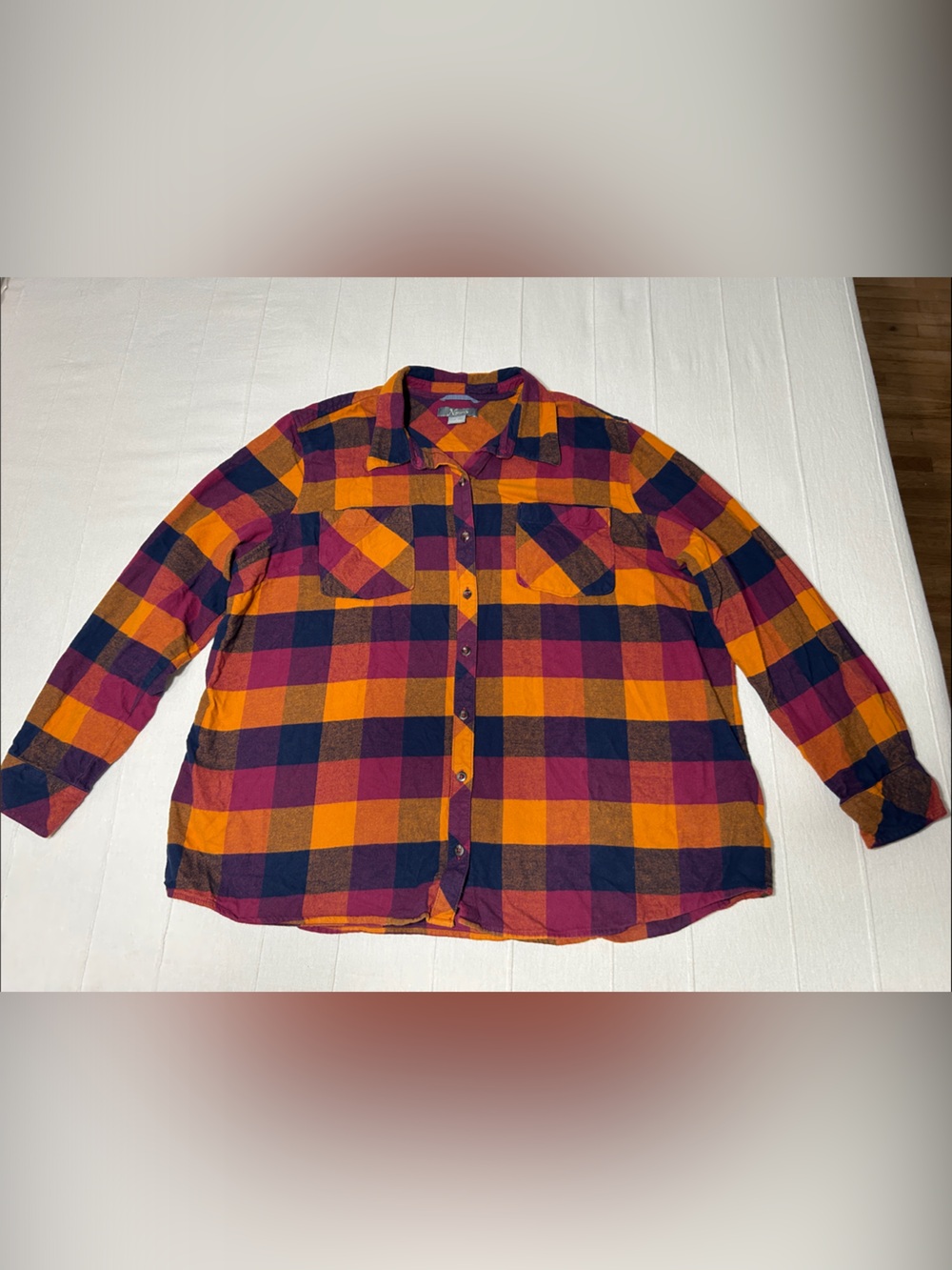 Natural Reflections Plaid Flannel Button Down Shirt Size 1x Cotton Fall Orange